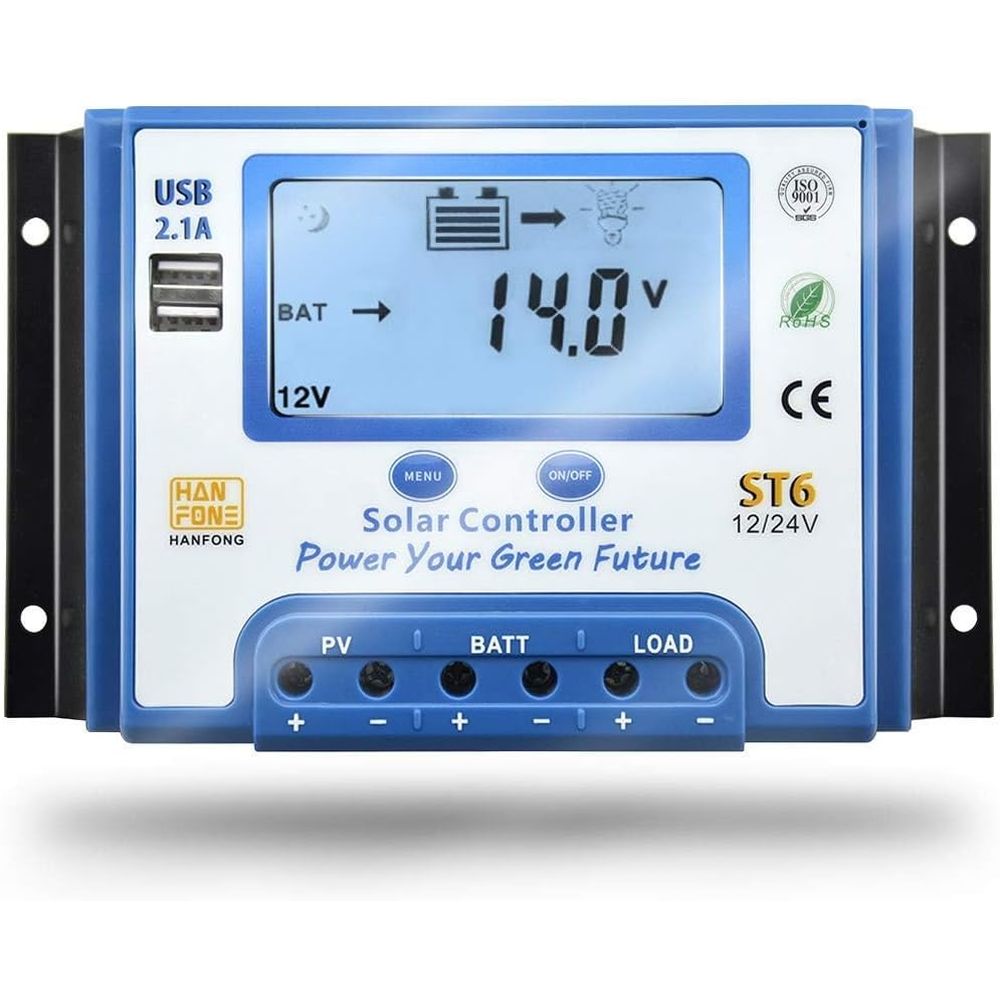 Charge Controller Solar - ตัวควบคุมการชาร์จพลังงานแสงอาทิตย์ 60A 12V/24V ระบบตรวจจับแรงดันไฟฟ้าอัตโนมัติ ตัวควบคุมการชาร์จและปล่อยประจุแผงโซลาร์เซลล์ พร้อมพอร์ต