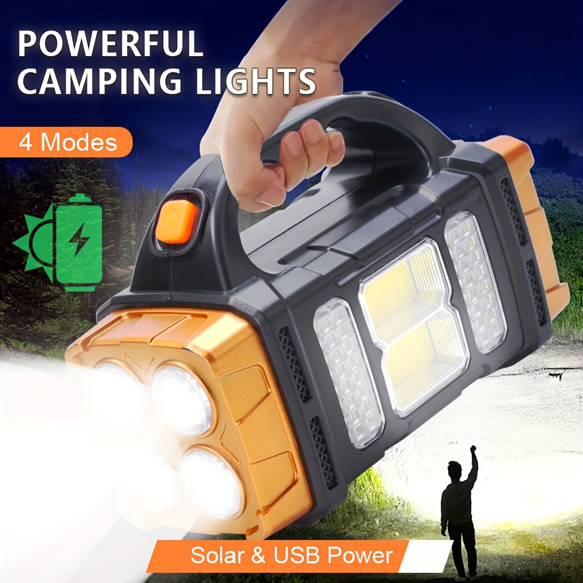 Solar Generator - อัพเกรดใหม่ ไฟฉาย LED พลังงานแสงอาทิตย์แบบชาร์จไฟได้ กำลังสูง พร้อมพาวเวอร์แบงค์